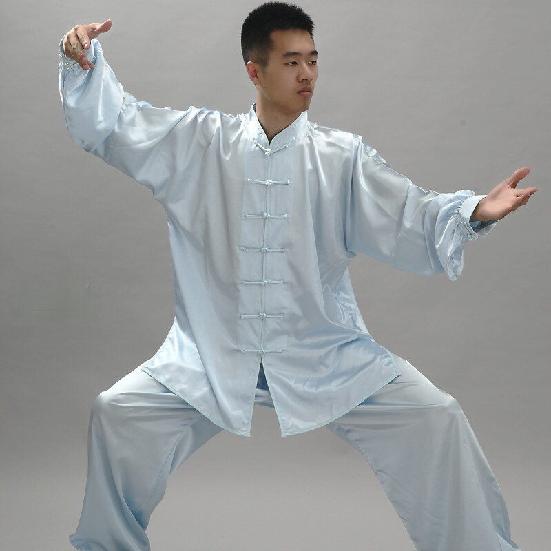 Chiński Taiji odzież mężczyźni kobiety Fung Fu gimnastyka poranna strój z długim rękawem Wushu sztuk walki jednolite skrzydło Chun garnitur
