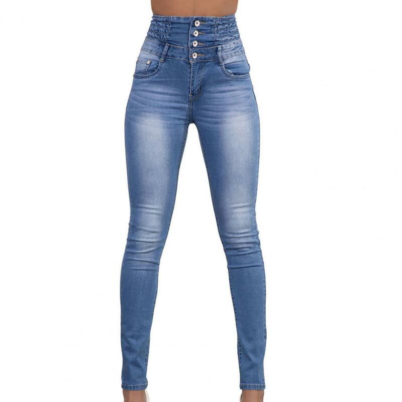Calça jeans feminina cintura alta com vários bolsos, sexy, stretch, calça jeans