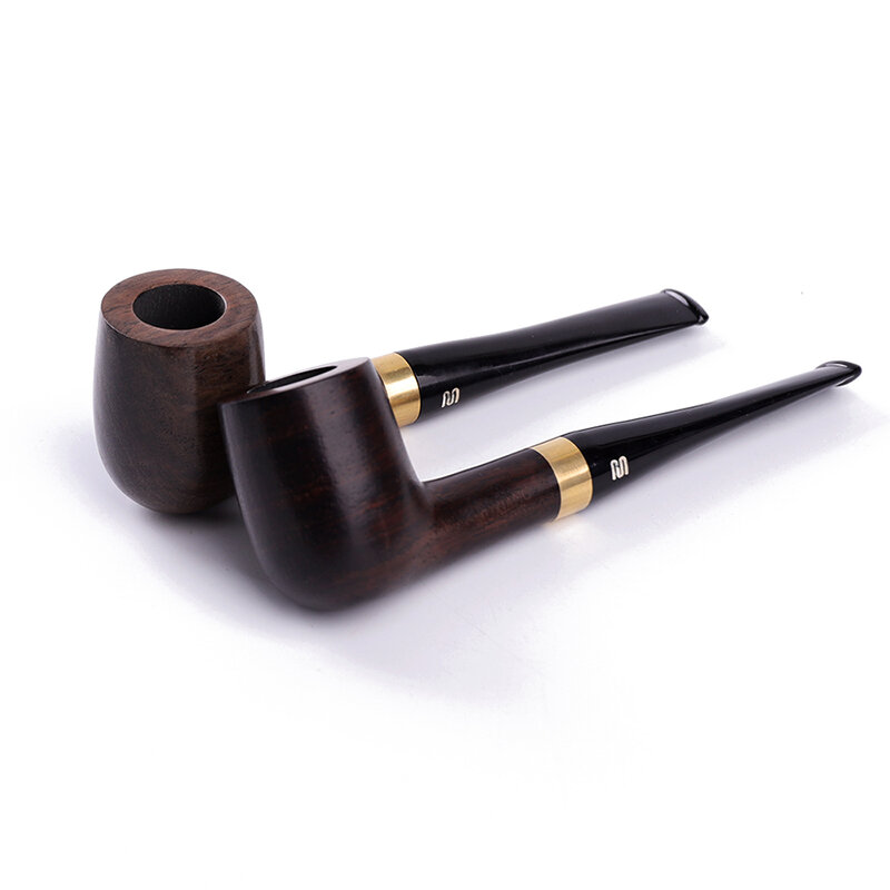 MUXIANG Classical Handmade Ebony Wood Tobacco Pipe Tube Smoking Accessory with 9mm Filters Wooden Pipe Gift for Father ac0015