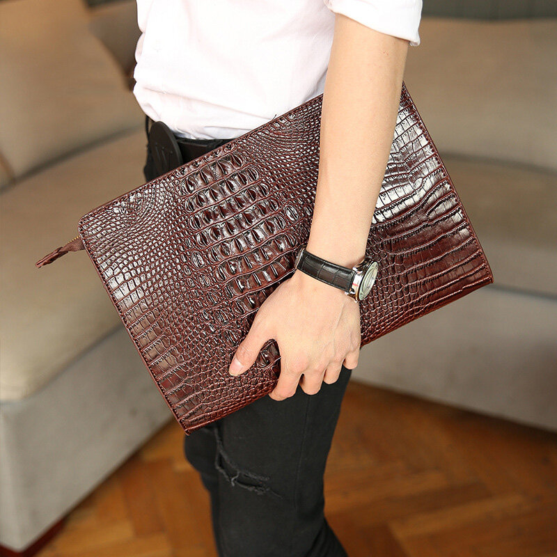 Luxury Crocodile Pattern Men Clutch Bags Brand Designer Business Bag iPad Handbags Fashion Soft Leather Envelope Bag Male Wallet