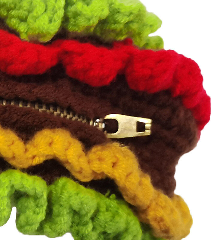 BOMHCS lavorato a maglia arte Hamburger uncinetto portamonete portamonete fatto a mano con cerniera portafoglio