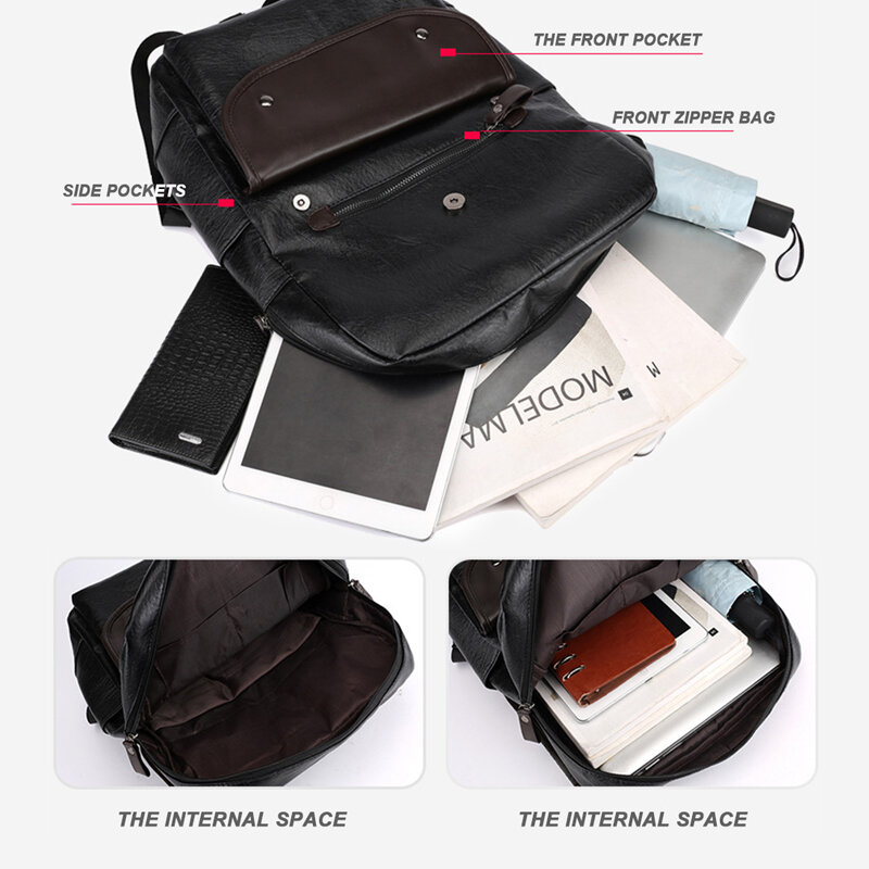 Рюкзак из искусственной кожи, модный винтажный рюкзак унисекс, студенческий рюкзак для ноутбука 15,6, ноутбука, подростка, водонепроницаемая ...