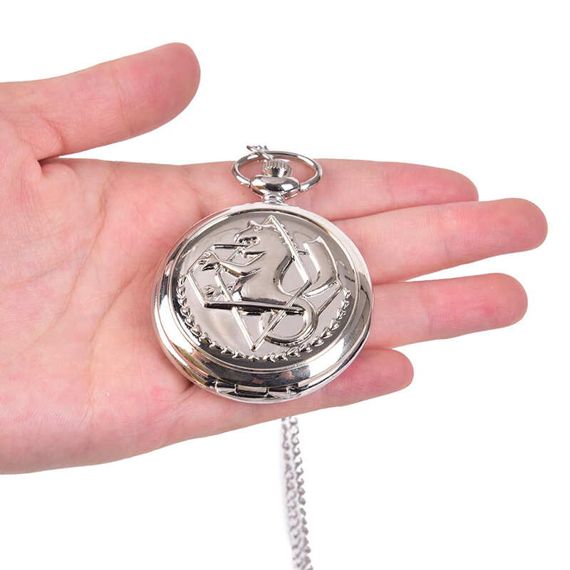 High Quality Full Metal Alchemist Silver Watch Pendant Men's Quartz Pocket Watches Japan Anime Necklace Children Boy