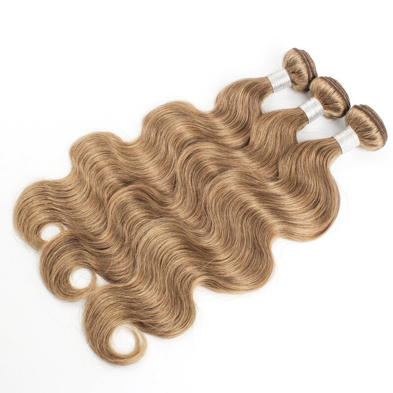 Kisshair #8 body wave medium brown hair bundles ash blonde 16 to 24 inch pre-colored remy Brazilian human hair extension