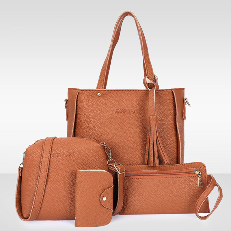 Модная женская сумка через плечо из 4 предметов в комплекте, черная сумка-мессенджер, кошелек, сумка, прочная кожаная сумка в стиле ретро, жен...