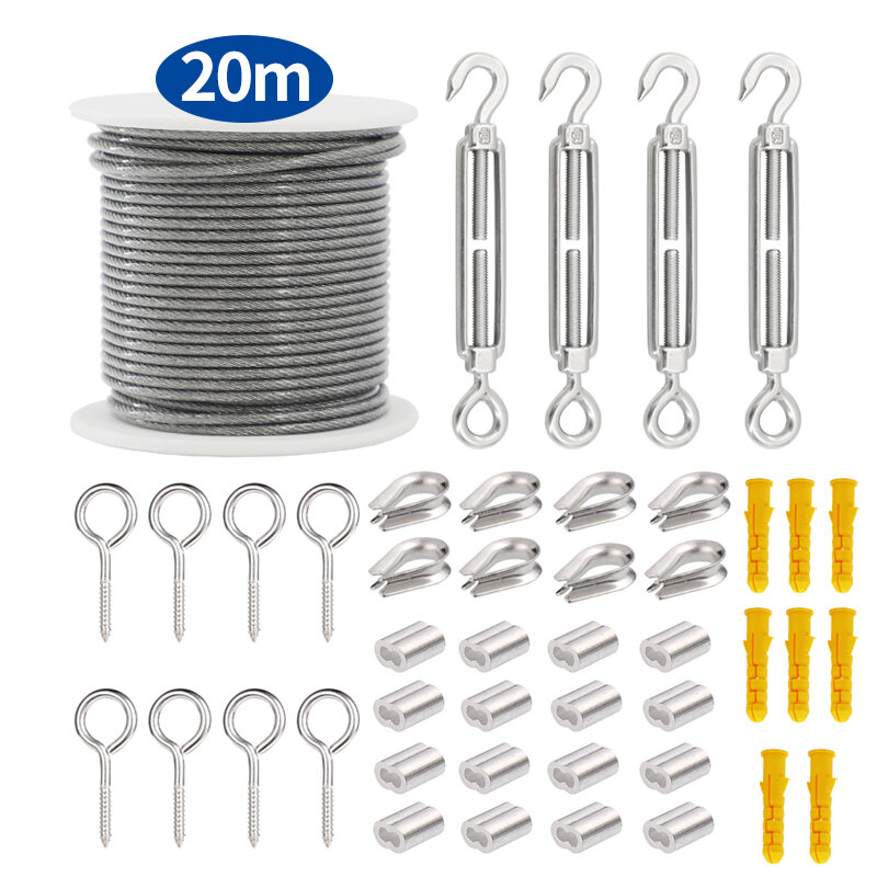 15M/20M 2mm cuerda de alambre de Cable ganchos colgando Kit de revestimiento de PVC Flexible de acero inoxidable cuerda de Kit