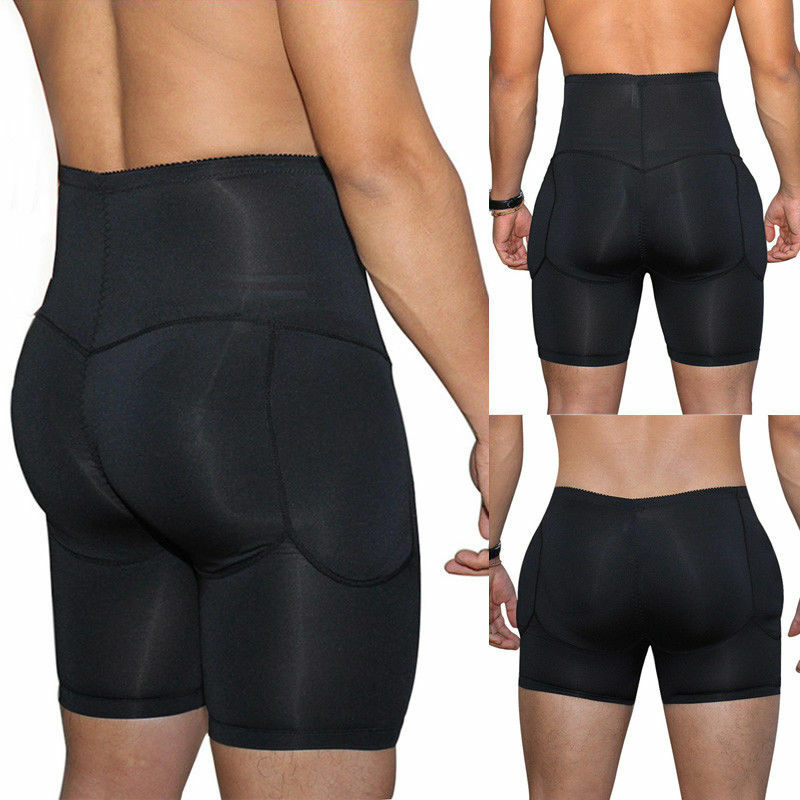 ใหม่สีดำผู้ชายสั้นเบาะBooster Enhancer Hip-Upนักมวยสูงเอวกางเกงชุดชั้นในพลัสขนาดs-3XL