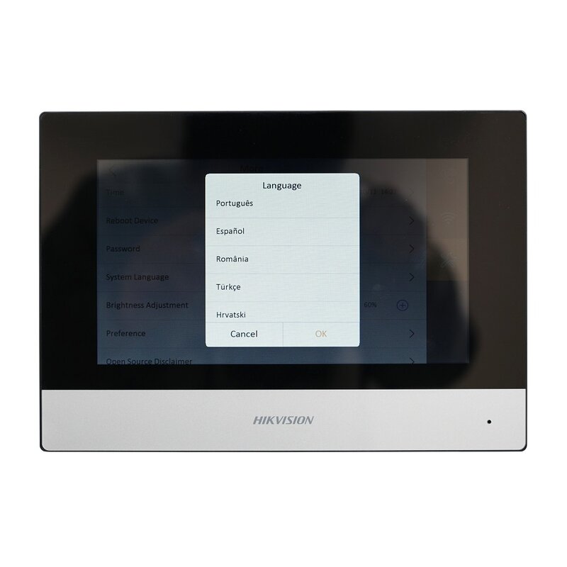 Monitor dalam ruangan DS-KH6320-WTE1 multi-bahasa versi internasional teratas, 802.3af POE, app hi-connect, WiFi, interkom Video