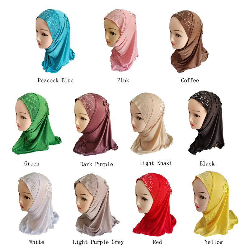 Foulard islamique en strass pour filles musulmanes, belle écharpe, Hijab, châles, belle perceuse pour filles de 2 à 7 ans, écharpe arabe