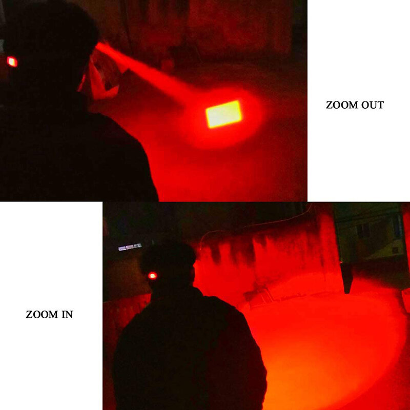 D2 lampu sorot merah 670nm, lampu depan LED dapat diperbesar 3 mode pencahayaan tahan air lari berkemah mendaki membaca
