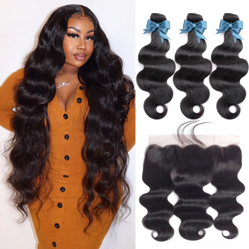 Beaudiva Human Hair Bundles With HD Transparent Lace Frontal Closure Body Wave Brazilian Human Hair Weaves With 13x4 Frontal