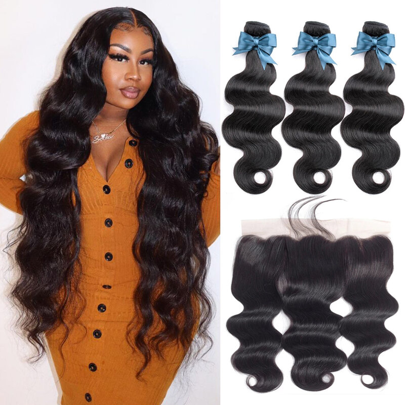 Beaudiva Menselijk Haar Bundels Met Hd Transparante Kant Frontale Sluiting Body Wave Brazilian Human Hair Weaves Met 13X4 Frontale