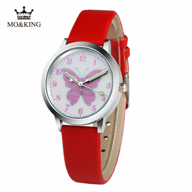 女の子のためのピンクの蝶の漫画のクォーツ時計,子供のための誕生日プレゼント,新しいコレクション