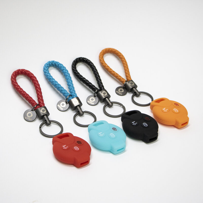 Car Remote Control Accessories For Mercedes Smart 451 Fortwo Fold Key Color Silicone Key Case Ring Keychain Decoration BV Rope