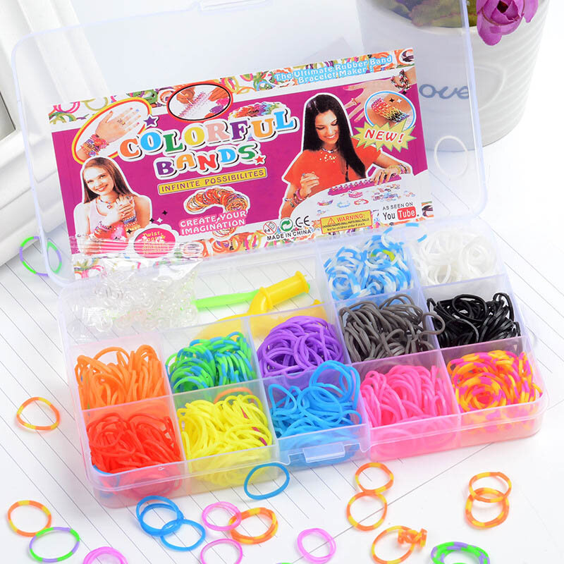 Elastic Rubber Bands DIY Tool Set, pulseira colorida Weave Machine, kit de artesanato, Girl Gift, brinquedos infantis para crianças, 600pcs
