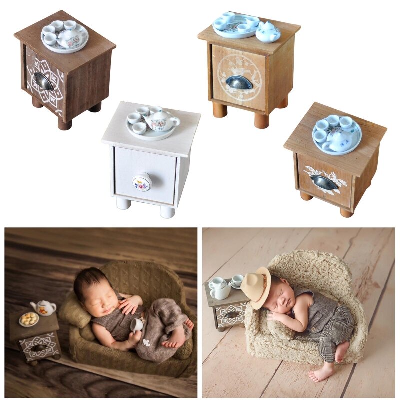 2021 새로운 신생아 커피 테이블과 주전자 차 그릇 차 트레이 세트 아기 보름달 사진 촬영 소품 유아 사진 사진