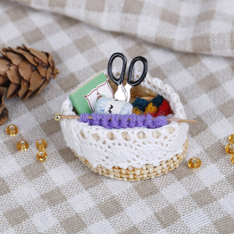 Mini casa de muñecas en miniatura, herramienta de lana para tejer, juguete de simulación para familias, regalo coleccionable, 1:12
