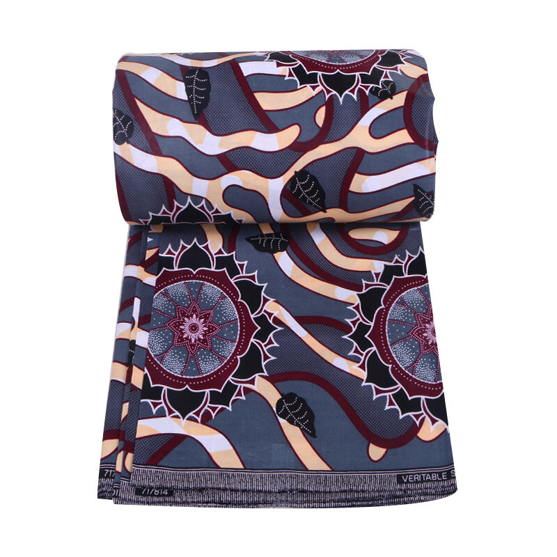 Новинка 2019, модная африканская серая ткань с цветочным принтом, 100% хлопковая ткань, африканская натуральная восковая ткань, 6 ярдов
