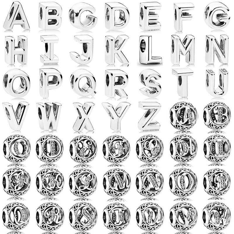 Abalorio de plata de ley 925 con 26 letras del alfabeto, calado y liso, A-Z, compatible con pulsera Popular, joyería artesanal
