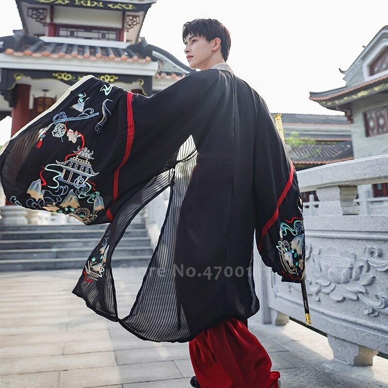Costume Tang brodé de Style chinois traditionnel pour hommes, ensemble de vêtements, Kimono, samouraï japonais