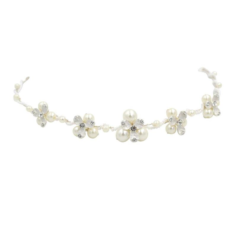 Diademas de perlas artificiales chapadas en plata para novia, adornos florales de perlas de alta calidad, corona de Tiara nupcial para novia O528