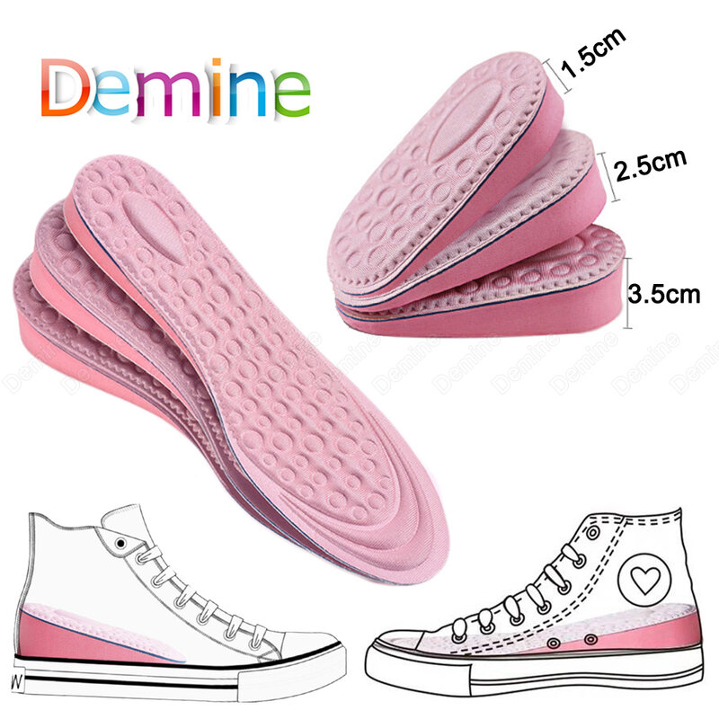 Demine Height Increase Shoe Insoles for Women Comfort Eva Memory Foam Shoes Sole Inserts Foot Heel Lift Pad Heightening Insoles