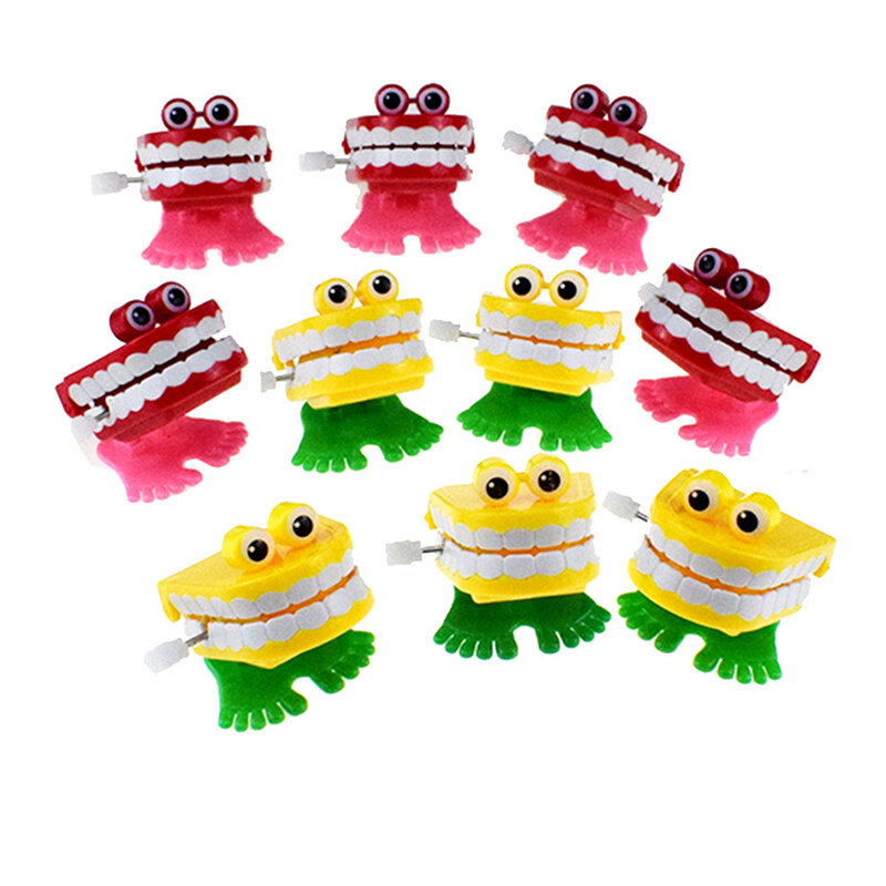 Novelty Chattering Chomping Winding Up Toy Walking Teeth Toy with Eyes, Kids Toy Party Favor Walking Mouth, Red, Yellow