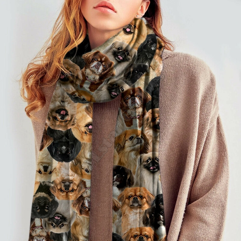 Pekingese шарф из искусственного кашемира с 3D принтом осень и зима утолщенная теплая шаль с забавной собакой шарф