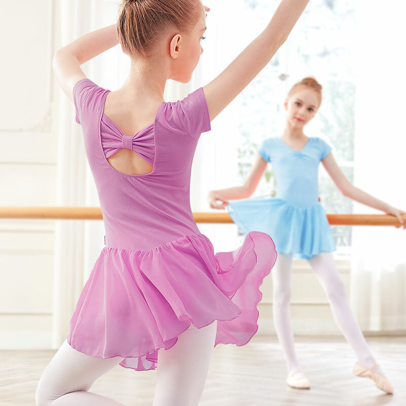 Vestido de leotardo de Ballet para niñas, camisola para niños, con forro de gimnasia leotardo, falda de gasa, leotardos de baile con lazo