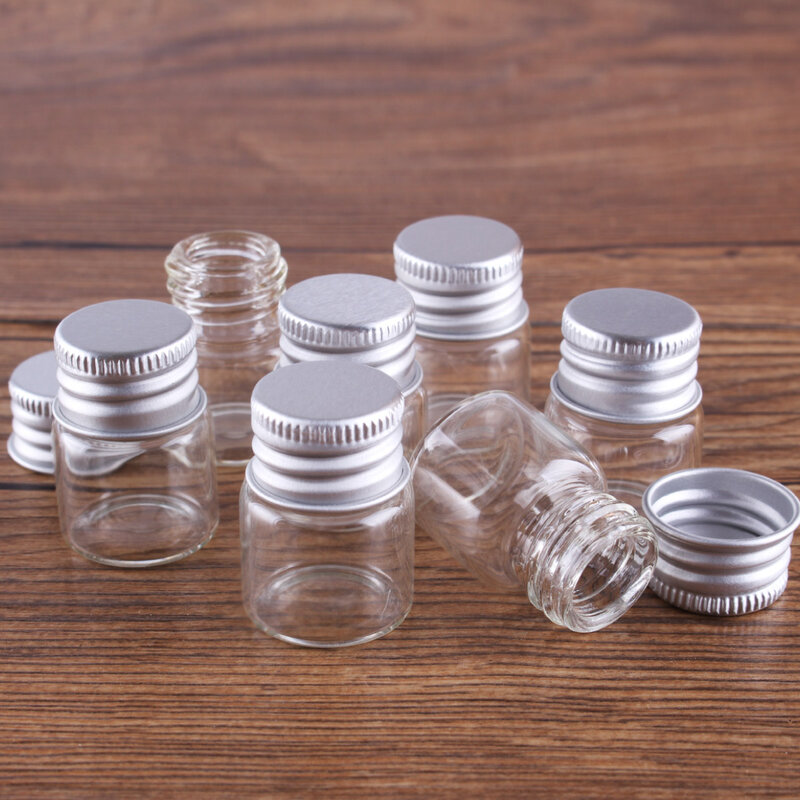 Botellas de vidrio con tapas de aluminio, Mini frascos de vidrio pequeños, 9 tamaños U, 5ml, 6ml, 7ml, 10ml, 14ml, 18ml, 20ml, 25ml, 30ml, 10 piezas-Selección
