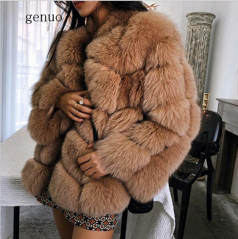 2020 New Winter Imported Fox Fur Coat Female Temperament Warm Womens  Fashions Faux Fur Coat Nine Quarter Sleeve Coat