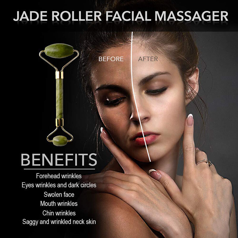 KURADI Double Head Green Chinese Facial Massager Roller Jade Stone GuaSha Face Slimming Body Head Neck Natural Massage Tool 2019