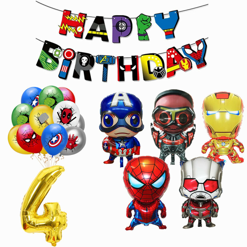 1 Bộ Avenger Siêu Anh Hùng Màng Nhôm Cao Su Bong Bóng Sinh Nhật Happy Birthday Biểu Ngữ Trang Trí Tiệc Bé Trai Trẻ Em Bộ Bong Bóng Đồ Chơi Trẻ Em