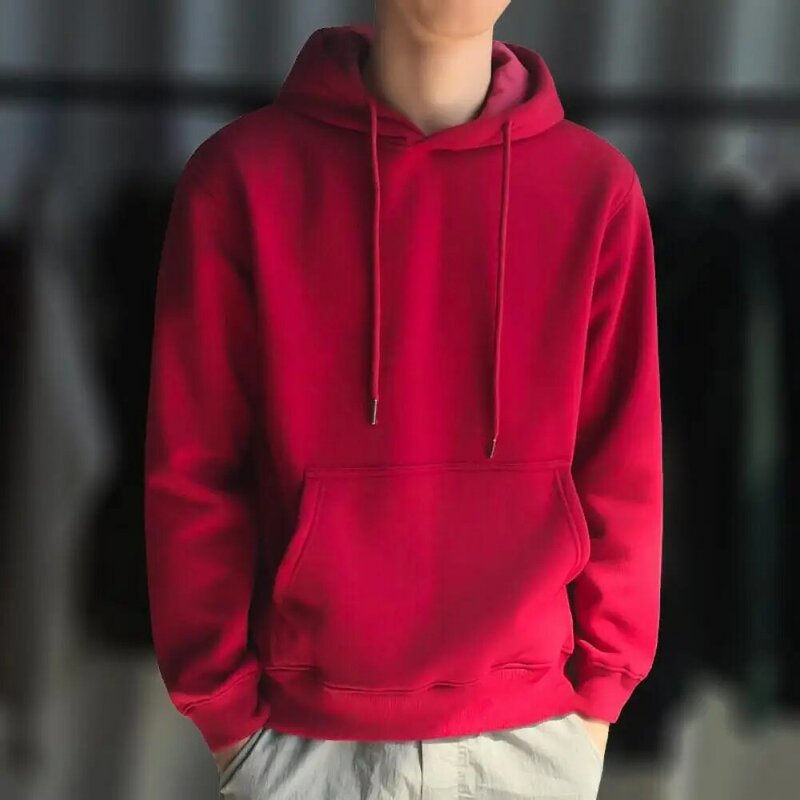 Pullover Long Sleeve Streetwear Plush Lining Pure Color Ribbed Bottom Hoodie   Hoodie  for Dating