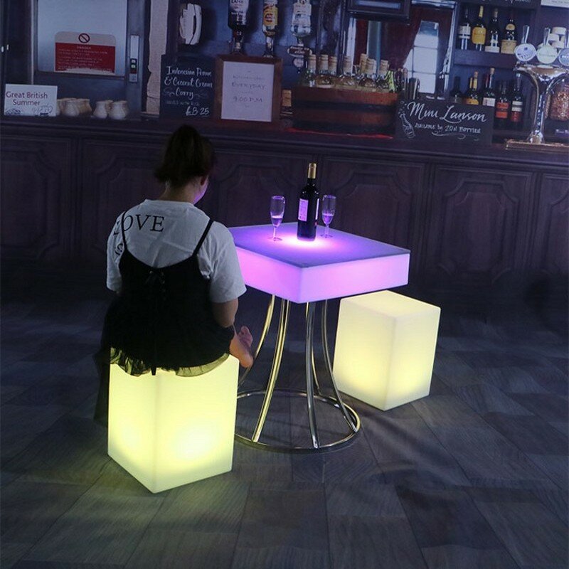 Taburete de Bar con cubo para decoración del hogar, mueble iluminado con Led, recargable, RGB, silla brillante con control remoto para uso en exteriores