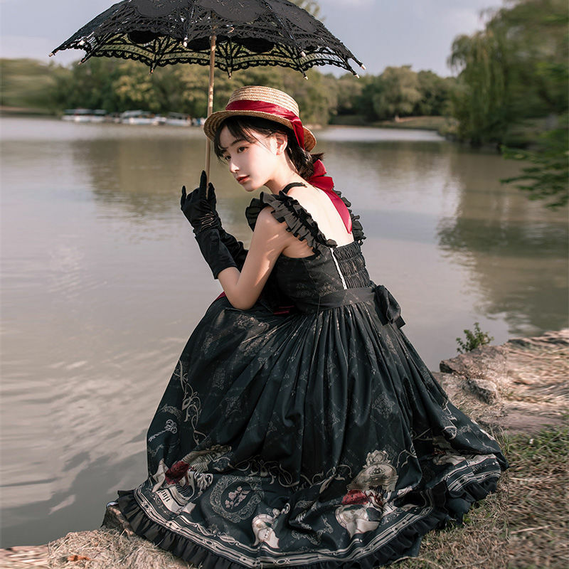 Lolita-Robe JSK de Style Gothique pour Femme, Tenue de Soirée Victorienne, Vintage, Nightingale et Rose