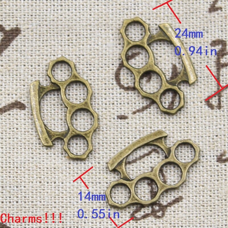 15pcs Charms 24x14mm Punch Knuckle Dusters Pendants Antique Silver Color Plated Making DIY Handmade Tibetan Finding Jewelry