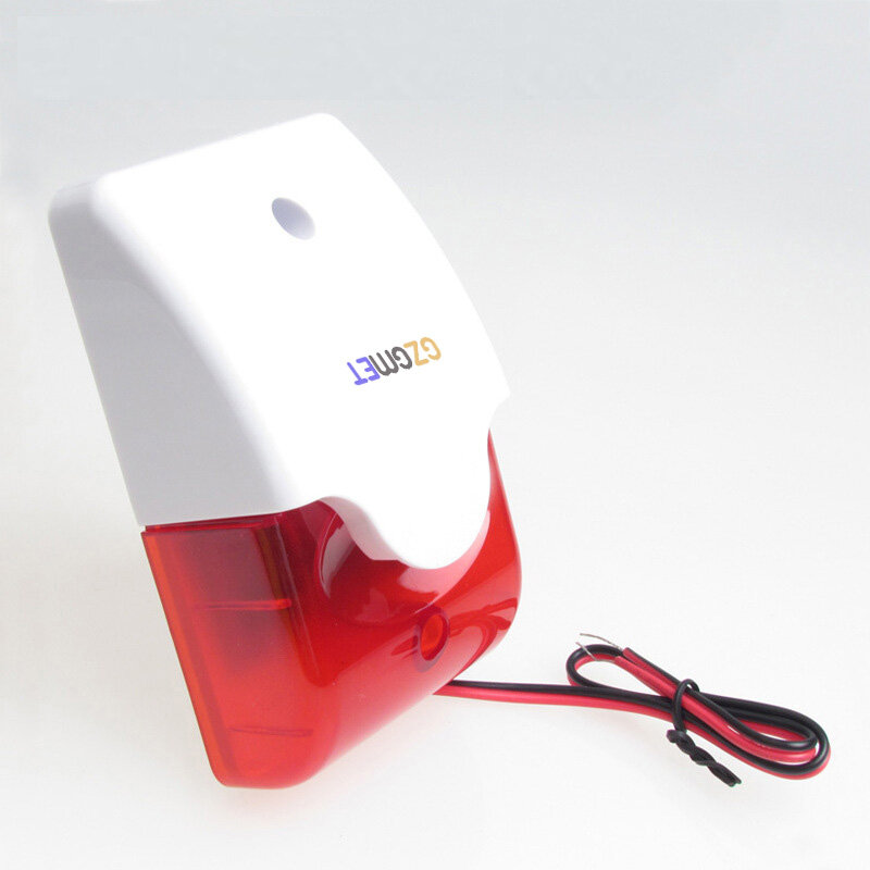 GZGMET DC Power Ukuran Kecil Merah 110db Kawat Sirine Flash Strobo untuk Sistem Alarm