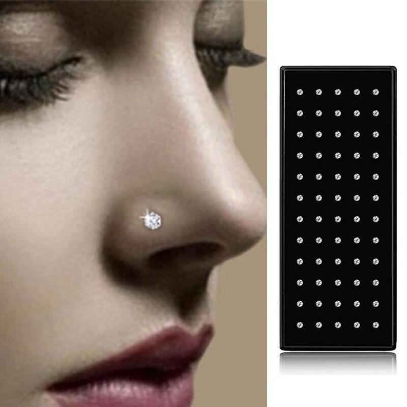 60 Pcs/Set Crystal Stainless Steel Nose Piercing Pack Straight Nose Kit Nose Stud Piercing Titanium Helix Body Jewelry