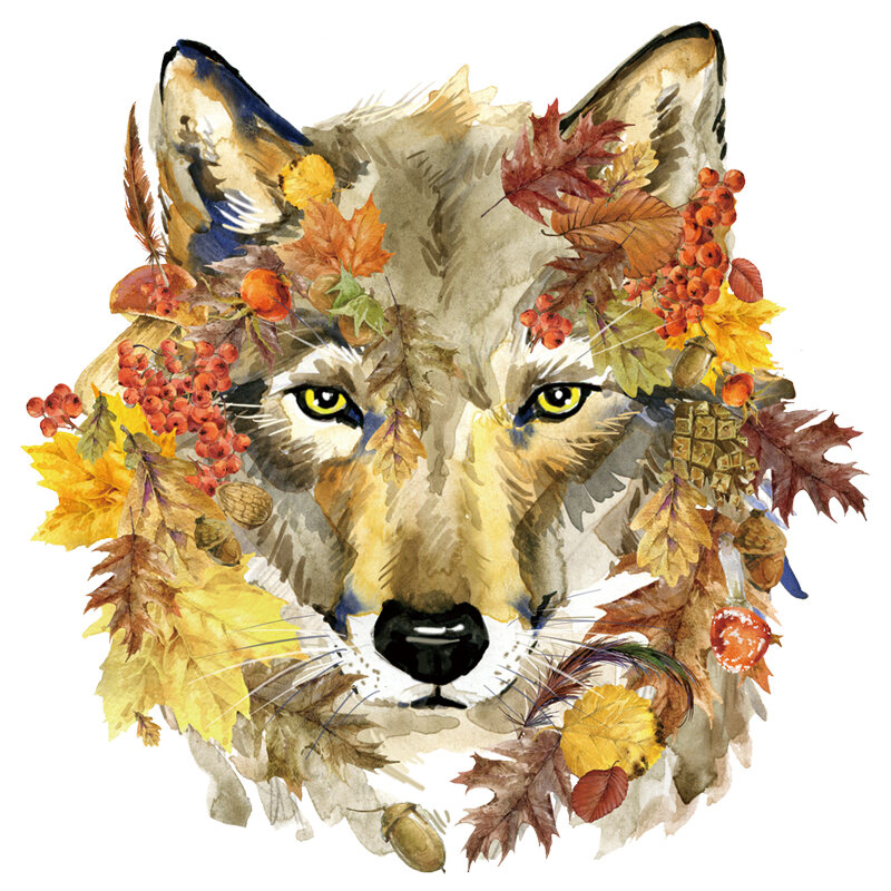 Wolf-pegatinas de planchado por transferencia térmica, respetuosas con el medio ambiente