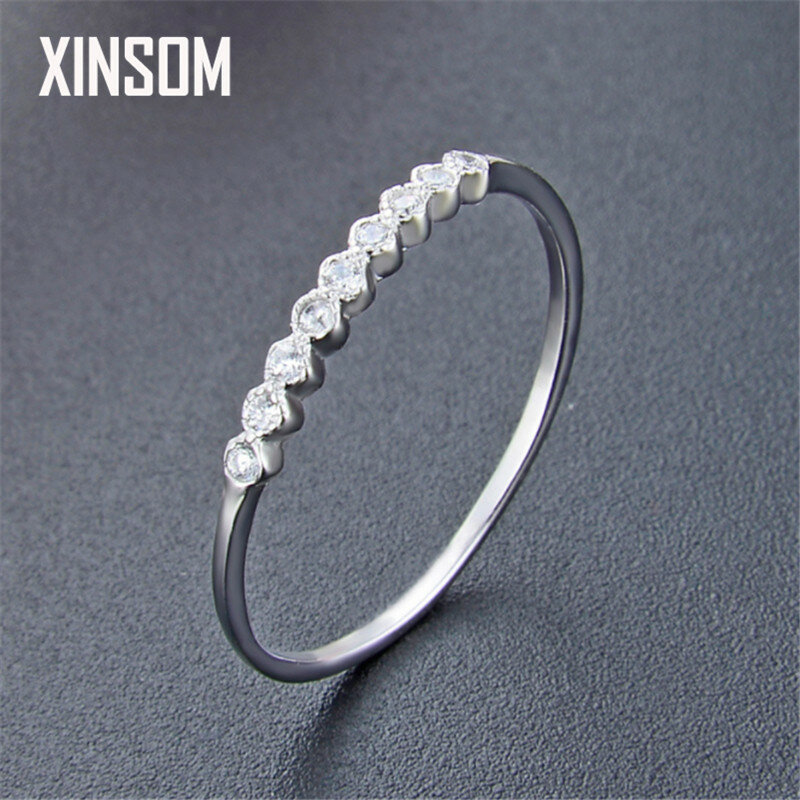 XINSOM minimalistyczny zaręczyny 925 srebro pierścionki dla kobiet różowy biały fioletowy CZ obrączki 2020 Fine Jewelry 20FEBR6