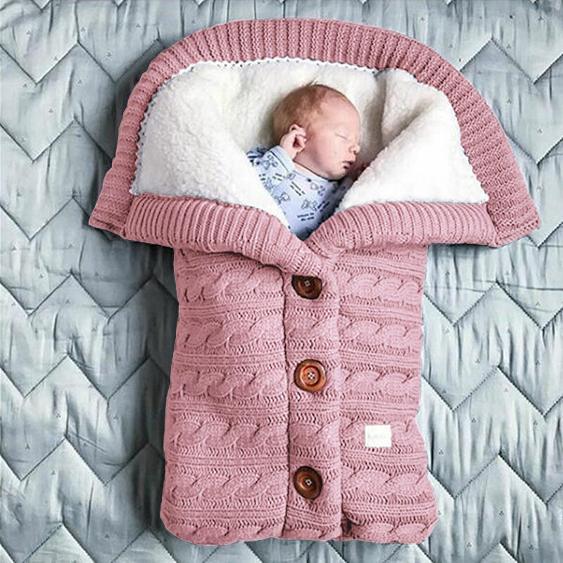 Saco de dormir cálido de invierno para bebé recién nacido, manta de punto con botón para envolver el cochecito, saco de dormir para bebé