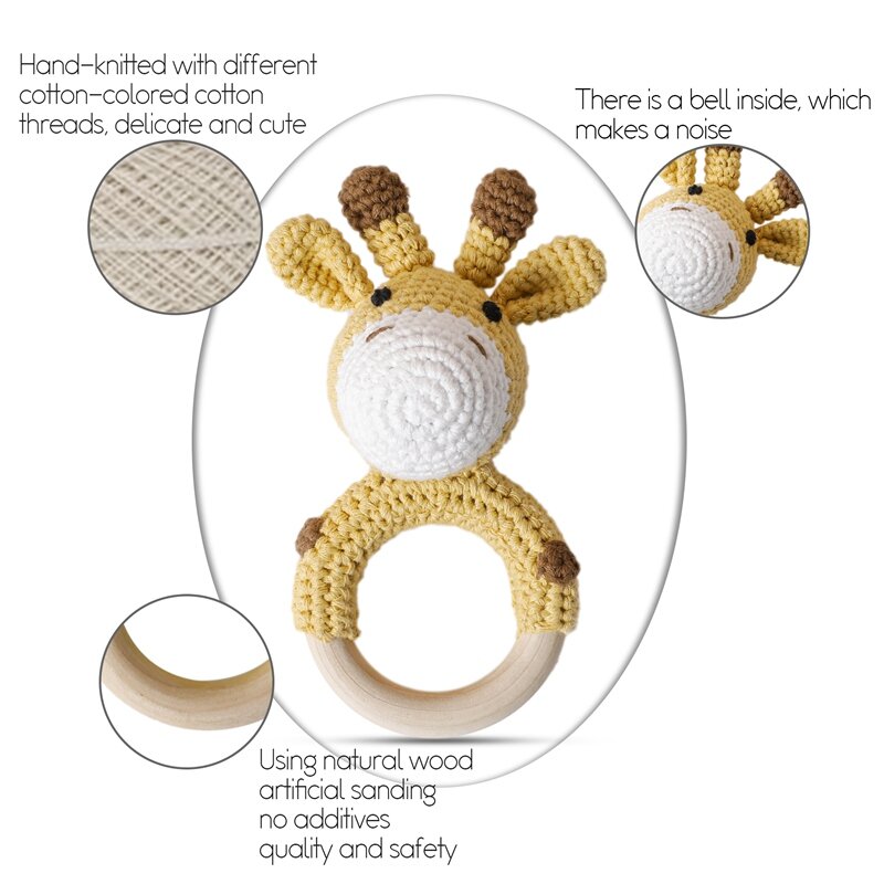 1PC Baby sonaglio giocattoli Cartton Animal Crochet anelli di legno sonaglio artigianato fai da te dentizione sonaglio Amigurumi per culla giocattolo appeso