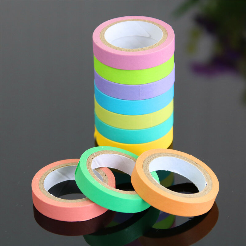 10 Pcs Rainbow Roll Diy Washi Sticky Paper Tape Masking Tape Self Adhesive Tape Scrapbooking Decorative Scrapbook Tape Gift