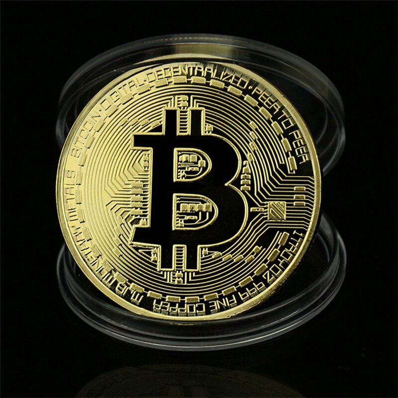 بيتكوين الفن جمع مطلية بالذهب المادية Bitcoins بيتكوين BTC مع علبة هدية المعادن المادية العتيقة عملات فضية تقليد