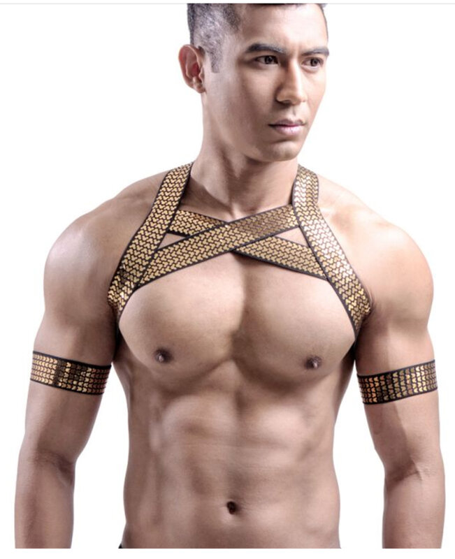Kostum Atasan Tank Eksotis Pakaian Klub Gay Bondage Harnes Pria Sabuk Pengekang Otot Dada Tubuh Bahu Sabuk Hombre Arnes