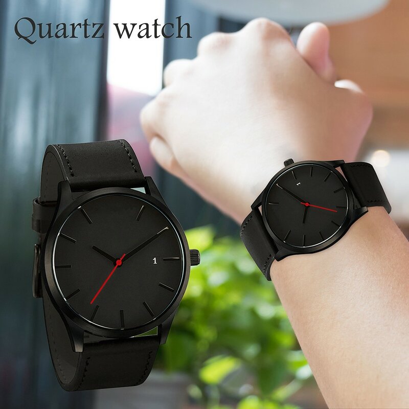 Luxus Uhr Männer Leder Ultra-dünne Edelstahl Schwarz Armband Armbanduhren Männlich Uhr Uhr reloj hombre relogio masculino