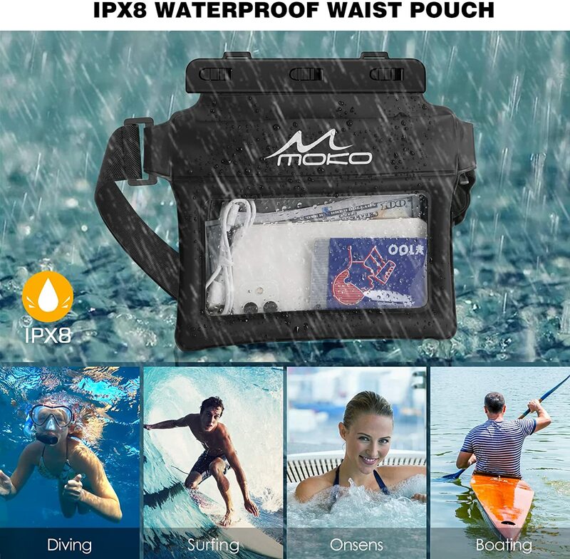 MoKo กระเป๋าโทรศัพท์กันน้ำ Fanny Pack Floating Dry Bag ว่ายน้ำเอวกระเป๋าใต้น้ำสกี Drift ดำน้ำสำหรับ iPhone 13/13 Pro max