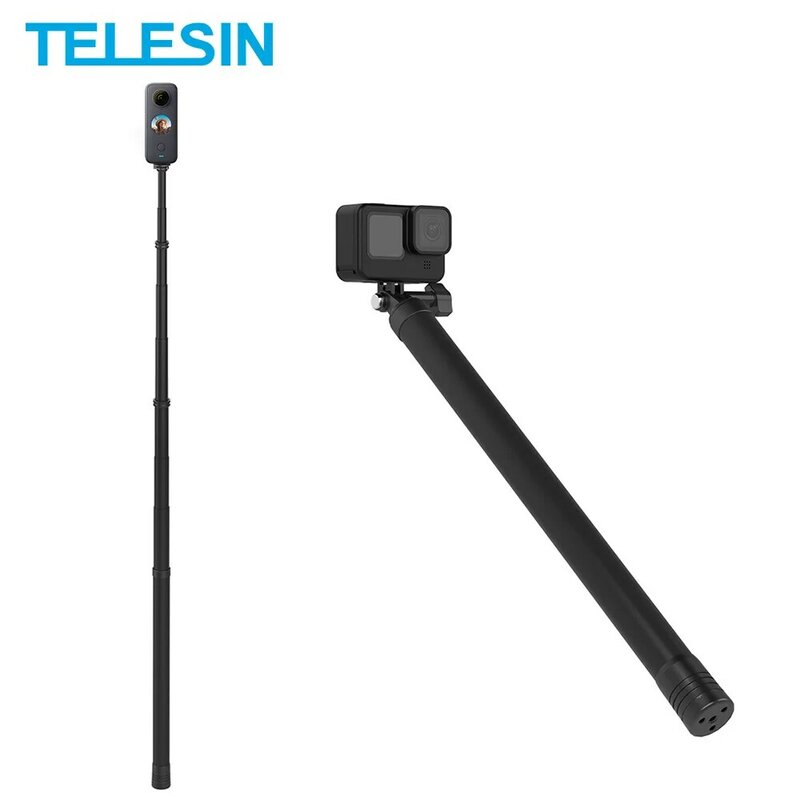 TELESIN Ultra ยาว3M 2.7M 106 ''Selfie Stick ขยาย Monopod คาร์บอนไฟเบอร์สำหรับ GoPro Hero 10 9 8 7 6 5 Max Insta360 Osmo Action
