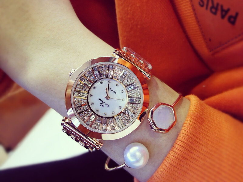BS-Relógio Quartzo Diamante Cristal Completo Feminino, Pulseira Feminina, Relógios de Pulso, Relógio, Novo, 116635